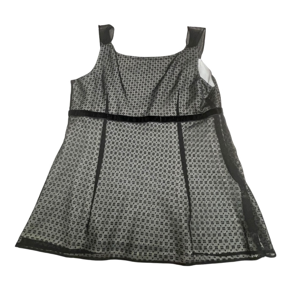 LOFT Black Sheer Strap Sleeveless Patterned Lined Blouse Size 14